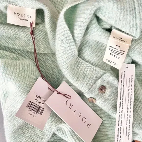 NWT $320 Poetry Collared Cardigan Pure Cashmere Mint Green UK 10 US 6